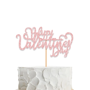 Décoration de gâteau Happy Valentine's Day rose pailleté avec cœur et flèche rose