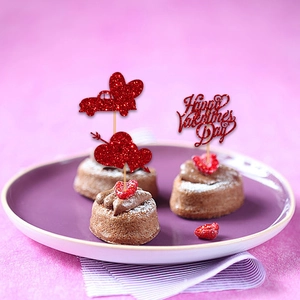 Red glitter Valentine's Day cake toppers set with heart car and Happy Valentine's Day text