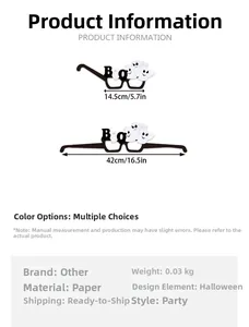 Size chart for Halloween paper glasses showing 14.5cm width and 42cm total length details
