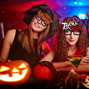 Halloween party paper glasses with Happy Halloween and Trick or Treat themes for women