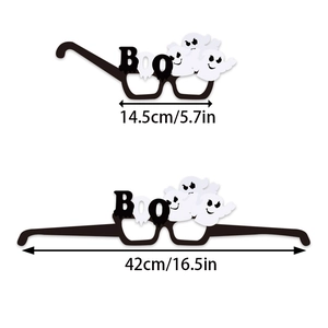 Halloween ghost party glasses with BOO lettering and dimensions in 5.7x16.5 inches