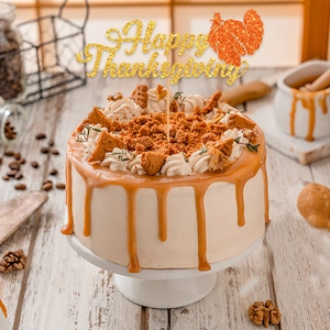Décoration De Gâteau Happy Thanksgiving Paillettes Or Orange Silhouette De Dinde Fête Automne Signe De Dessert