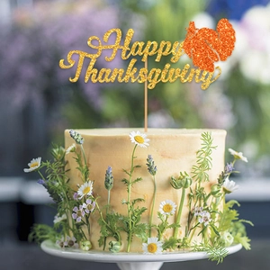 Décoration de gâteau Happy Thanksgiving en paillettes dorées avec silhouette de dinde
