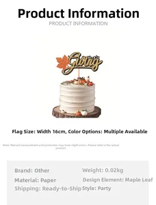 Detailed view of 16cm glitter paper Thanksgiving cake topper with maple leaf design