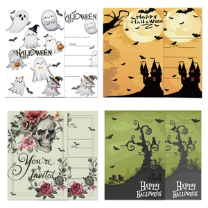 Biglietti d'Invito per Festa di Halloween Motivo Fantasma Castello Pipistrello Teschio Rosa Biglietti d'Auguri per Celebrazione