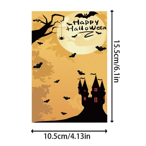 Halloween invitation card with castle and bat silhouette design, size 15.5x10.5cm