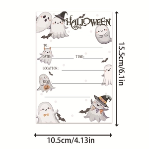 Cartes d'invitation d'Halloween avec fantômes mignons et citrouilles, dimensions 15,5 x 10,5 cm