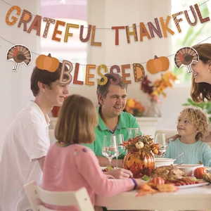 Grateful and Thankful pumpkin banners for Thanksgiving party harvest celebration decor