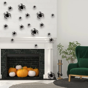 36pcs black 3D spider wall stickers for Halloween party home decoration on white wall