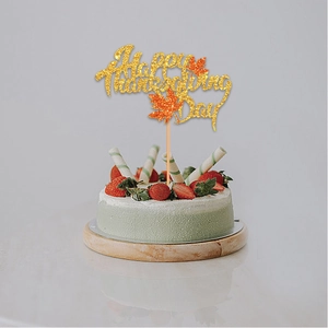 Glitter gold Happy Thanksgiving Day cake topper with orange maple leaf decorations
