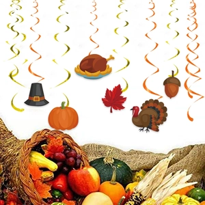 Διακόσμηση Thanksgiving με κρεμαστά σπιράλ, γαλοπούλα, κολοκύθα και φύλλα σφενδάμου