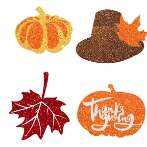 Σετ 4 τεμαχίων γκλίτερ διακοσμητικά Thanksgiving με κολοκύθα και φύλλα σφενδάμου