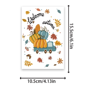 Welcome autumn thanksgiving greeting card with pumpkin truck and maple leaves 15.5x10.5cm