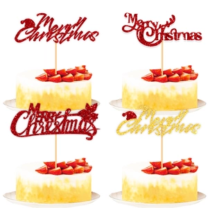 Set de adornos para pastel Merry Christmas en rojo y dorado con diseño de reno