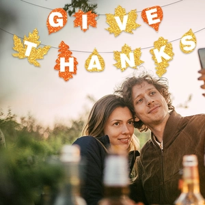 Sparkling maple leaf Give Thanks banner for Thanksgiving party home decorations