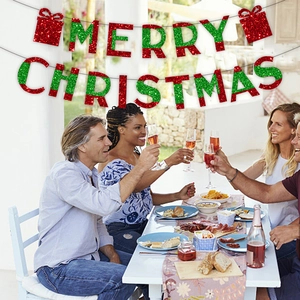 Glittering Merry Christmas banner decoration for festive holiday party backdrops