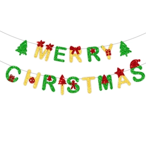 Glittery Merry Christmas banner set with red, green and gold festive decorations