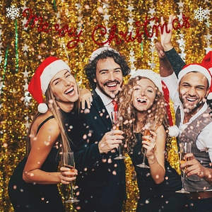 Sparkly red Merry Christmas banner with snowflakes for festive party wall decoration