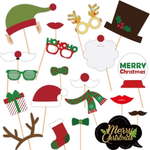 Christmas Photo Booth Props Cardboard Party Decorations Santa Hat Reindeer Antler Glasses Beard For Holiday Celebration