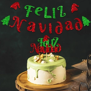 Sparkly Feliz Navidad banner and cake topper set for festive Christmas party decorations