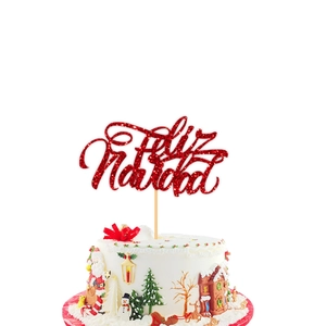 Décoration de gâteau rouge pailleté Feliz Navidad sur un gâteau de Noël avec bonhomme
