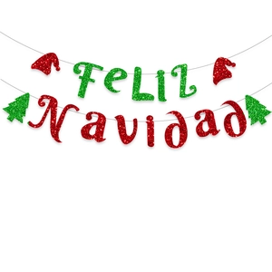 Spanish Feliz Navidad glitter banner set in red and green for Christmas party decoration
