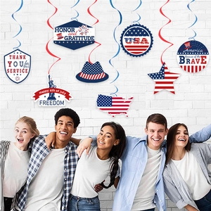 Independence Day patriotic swirl ceiling decorations set for USA holiday party