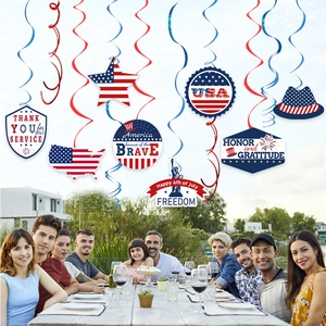 Independence Day patriotic hanging swirls with American theme cards for party decor