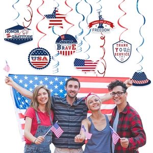 Independence Day Hanging Swirl Decorations Patriotic Party PVC Spiral Streamers Paper Card Stars USA Statue Liberty