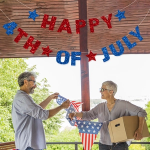 Pancarta De Fourth Of July Decoración Día De La Independencia Papel Purpurina Letras Happy Fourth Of July Estrella Guirnalda Fiesta Rojo Azul