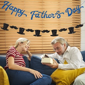Bannière Happy Father's Day Papier Pailleté Guirlande Moustache Chapeau Cravate Décoration Suspendue Fête