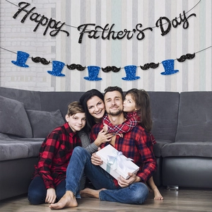 Banderole pailletée Happy Father's Day avec chapeau haut de forme et moustache