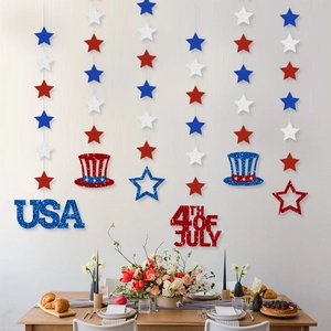 4th of July decoration kit with red white blue glitter stars and USA banner for home party