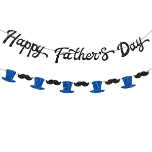 Kit de bannières Happy Father's Day à paillettes avec chapeaux et moustaches noirs