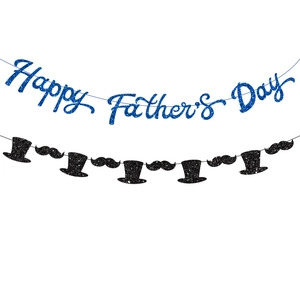 Kit banderole Happy Father's Day pailleté avec lettrage bleu et motifs chapeau noir