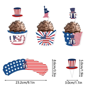 Independence Day cupcake liners and toppers set with USA flags and patriotic star patterns