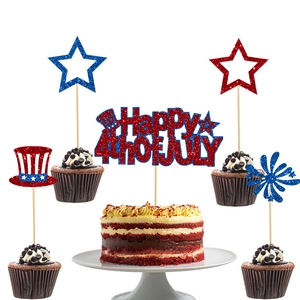 Decorazione Torta Carta Luccicante Happy 4th Of July Stelle Fuochi D'artificio Cappello Festa Indipendenza Tema Americano