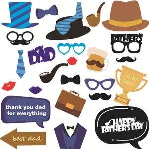 Set de 25 accessoires photo pour la fête des pères avec cravates, chapeaux et panneaux