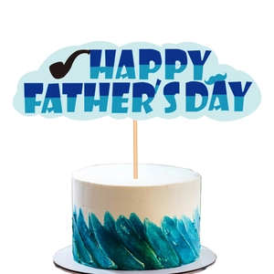 Blue cloud-shaped Happy Father's Day cake topper with pipe and mustache details