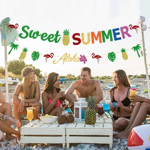 Hawaiianische Party Banner Set Tropisch Flamingo Ananas Palme Aloha Hello Summer Hängende Dekoration Für Strand Luau Party