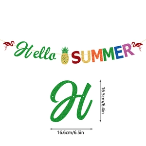 Hello Summer Girlande mit Glitzer-Flamingo und Ananas-Deko für Sommer-Strandpartys