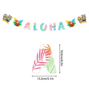 Tropical ALOHA banner with tiki and surfboard designs for Hawaiian luau party decorations