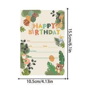 Cartes d'invitation d'anniversaire pour enfants thème jungle avec girafe et renard mignon