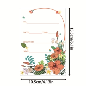 Detail view of European floral wedding invitation card with handwritten event detail slots