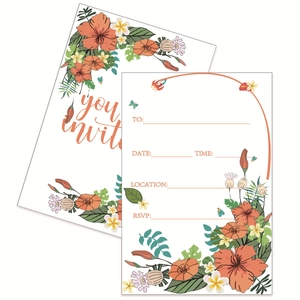Set of 10 tropical floral wedding invitations with RSVP details and elegant art design