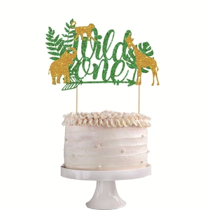 Glitter Wild One Taarttopper Jungle Dieren Aap Olifant Giraffe Taart Decoratie Voor Eerste Verjaardag Baby Feest