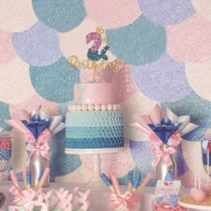 Mermaid themed 2nd birthday cake topper with glitter number 2 and starfish decoration