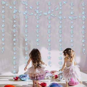 Iridescent mermaid party garland with laser shell and starfish hanging decorations