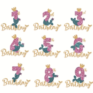 Glitter Mermaid Theme Birthday Cake Topper With Crowns And Fish Tail For Baby Girl Party Numbers 1-9 Cake Decoration