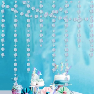 Iridescent mermaid party decorations featuring laser sea star and shell banner set